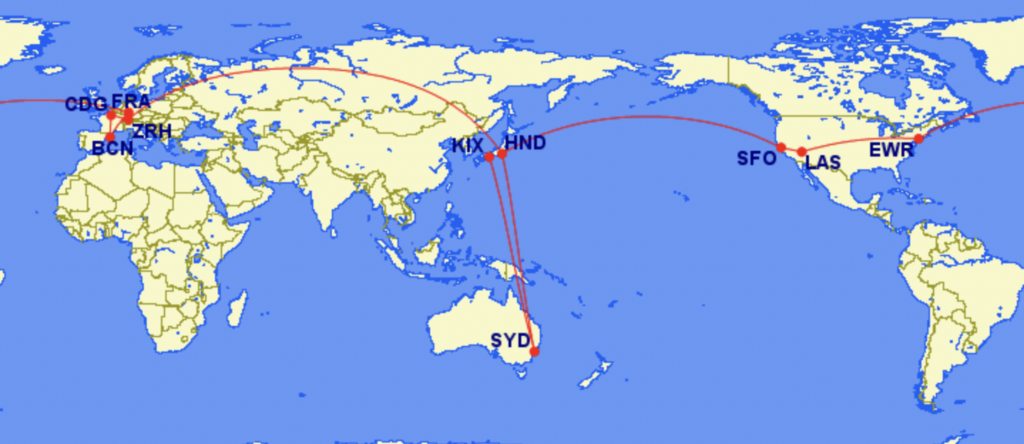 世界一周旅行の全体マップ